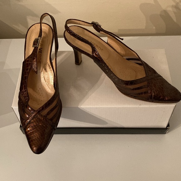 Vintage Italian Bronze Leather Slingback Linea Verde Shoes, Sz 5 - Picture 2 of 8